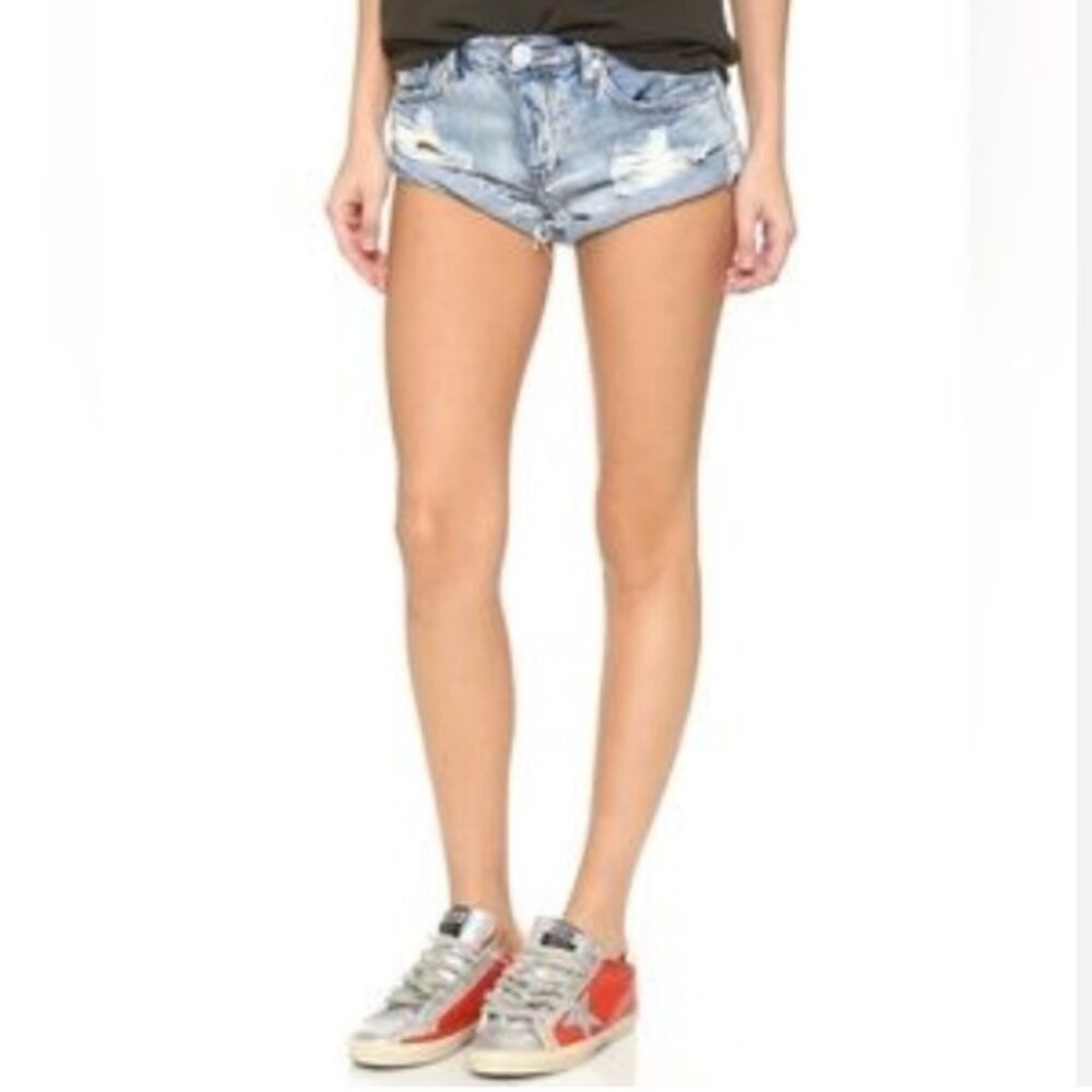 One Teaspoon Bandits Acid Wash Jean Shorts Distressed Short Rolled Button Fly 8